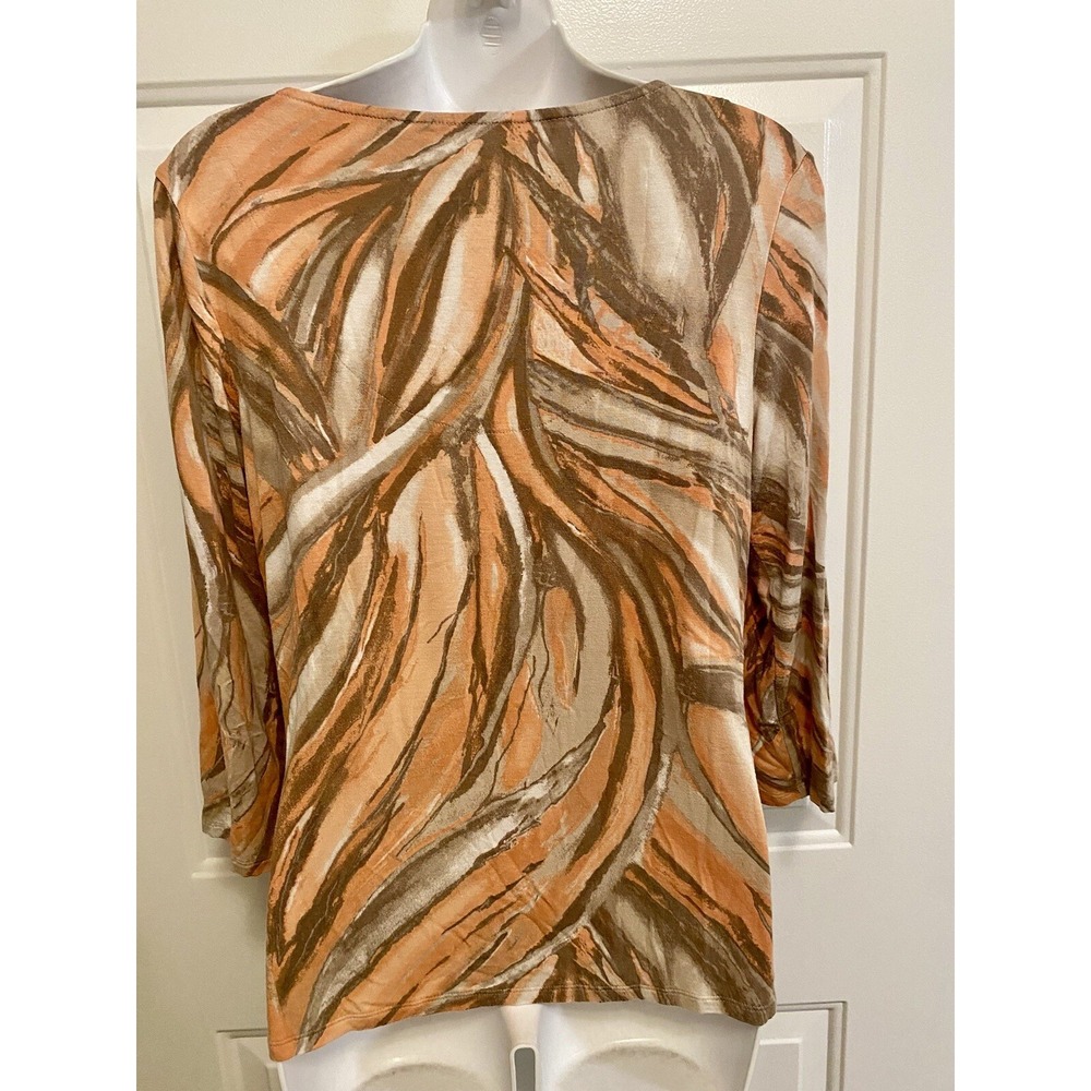 Dana Buchman Women’s Beaded Brown Peach Orange Top Size M 3/4 Sleeves - Picture 3 of 4